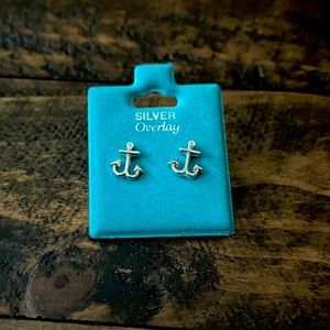 Silver Overlay Anchor Earrings